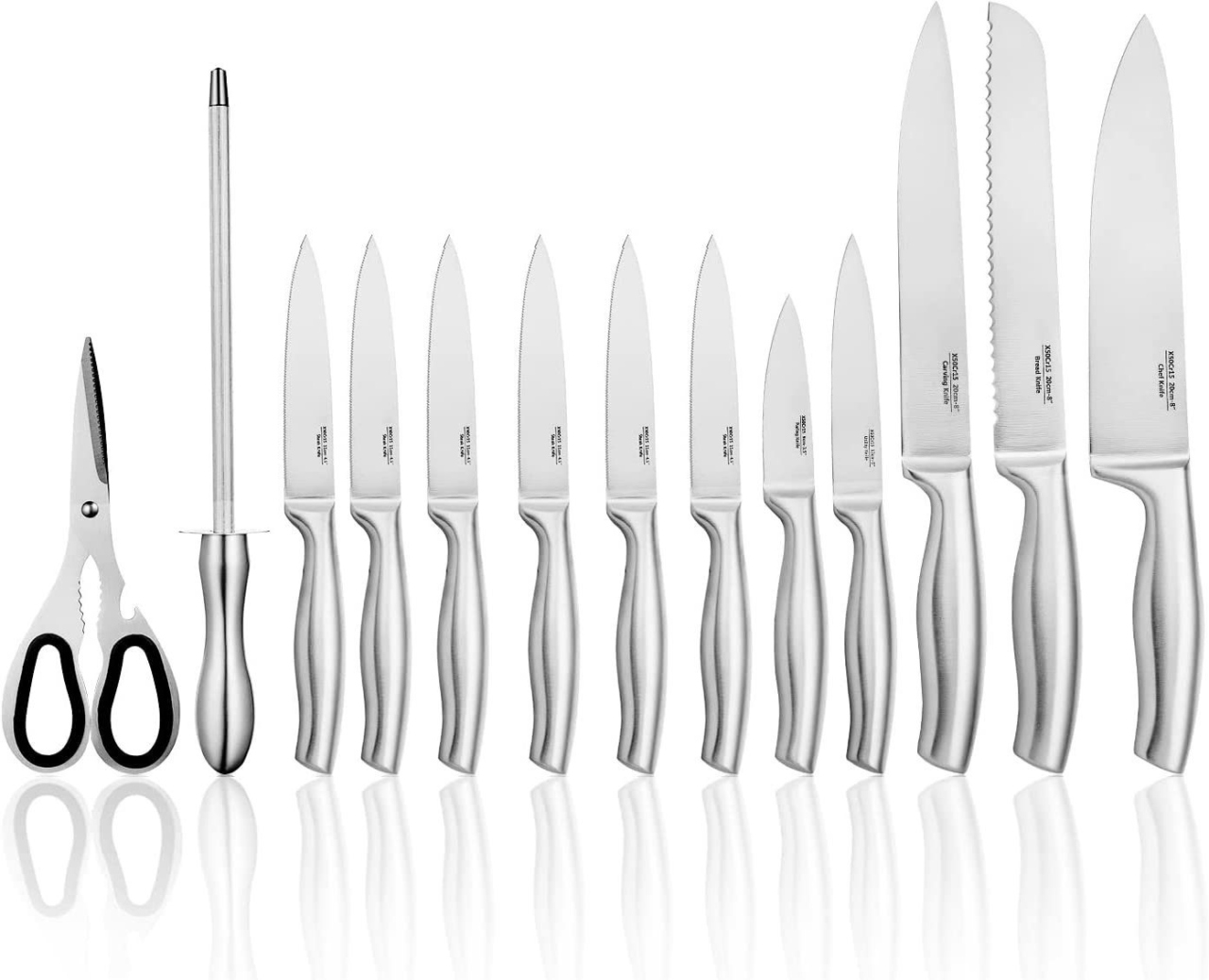 DEIK Universalküchenmesser, Scharfes Edelstahl Messer-Set Küchenmesser mit Schärfstab & Halter