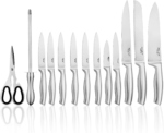 DEIK Universalküchenmesser, Scharfes Edelstahl Messer-Set Küchenmesser mit Schärfstab & Halter