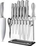 DEIK Universalküchenmesser, Scharfes Edelstahl Messer-Set Küchenmesser mit Schärfstab & Halter