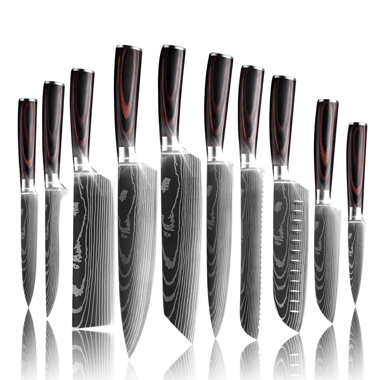 MDHAND Damastmesser Professionelles Küchenmesser 10 Stück, Elegantes Damast Design